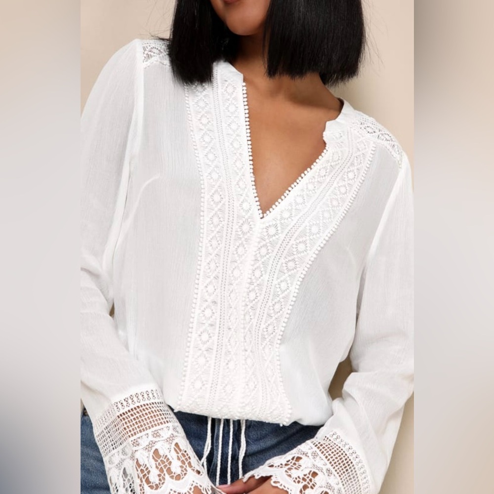 Lulus Bali Daydream white lace long sleeve top